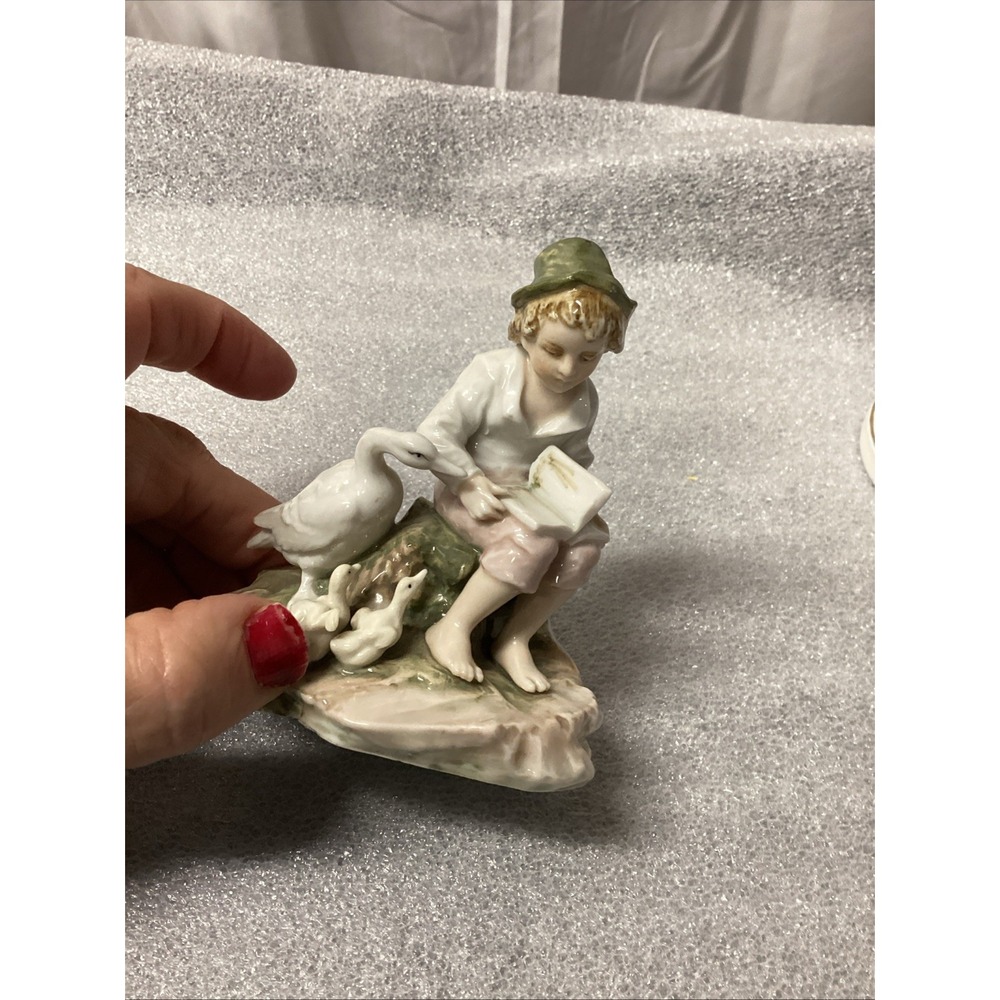 Vintage Porcelain Boy With Goose Figurine